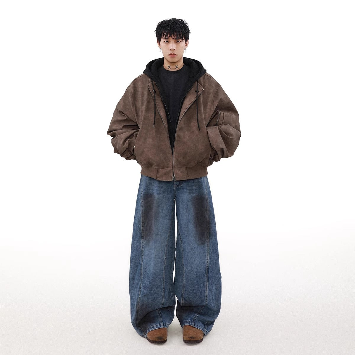 Loose Casual Hooded Coat Idle Style False Two-piece Jackets